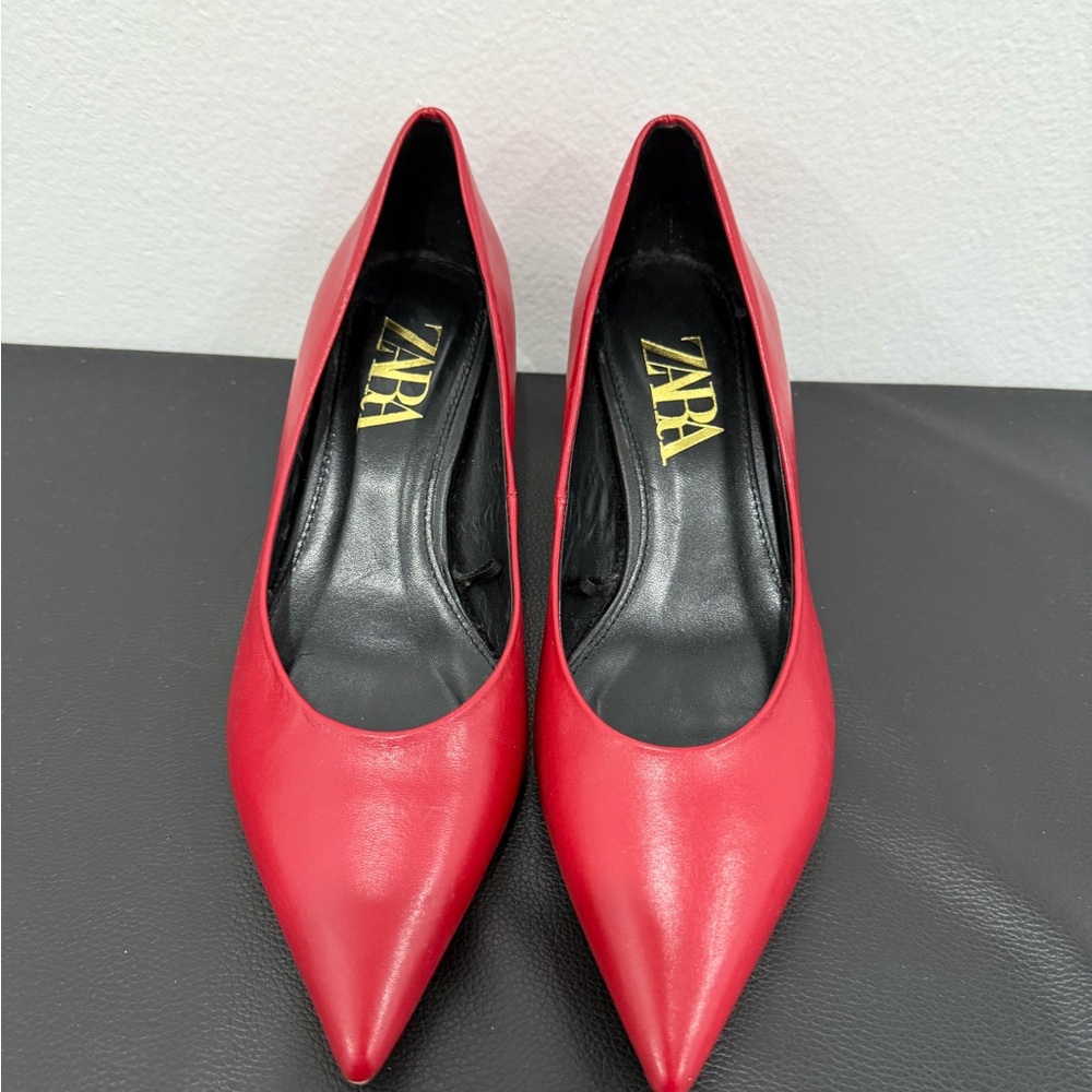 Zara Red Pointed Toe Heels Elegant Pumps